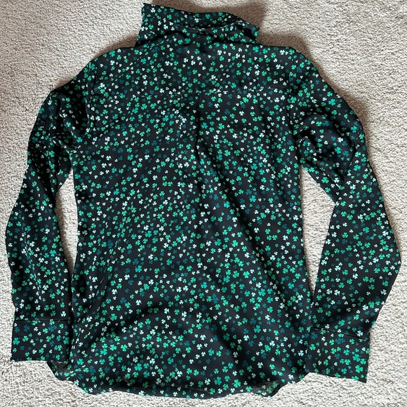 Express Portofino Button Down Blouse - Black with Green Shamrocks - Picture 5 of 5